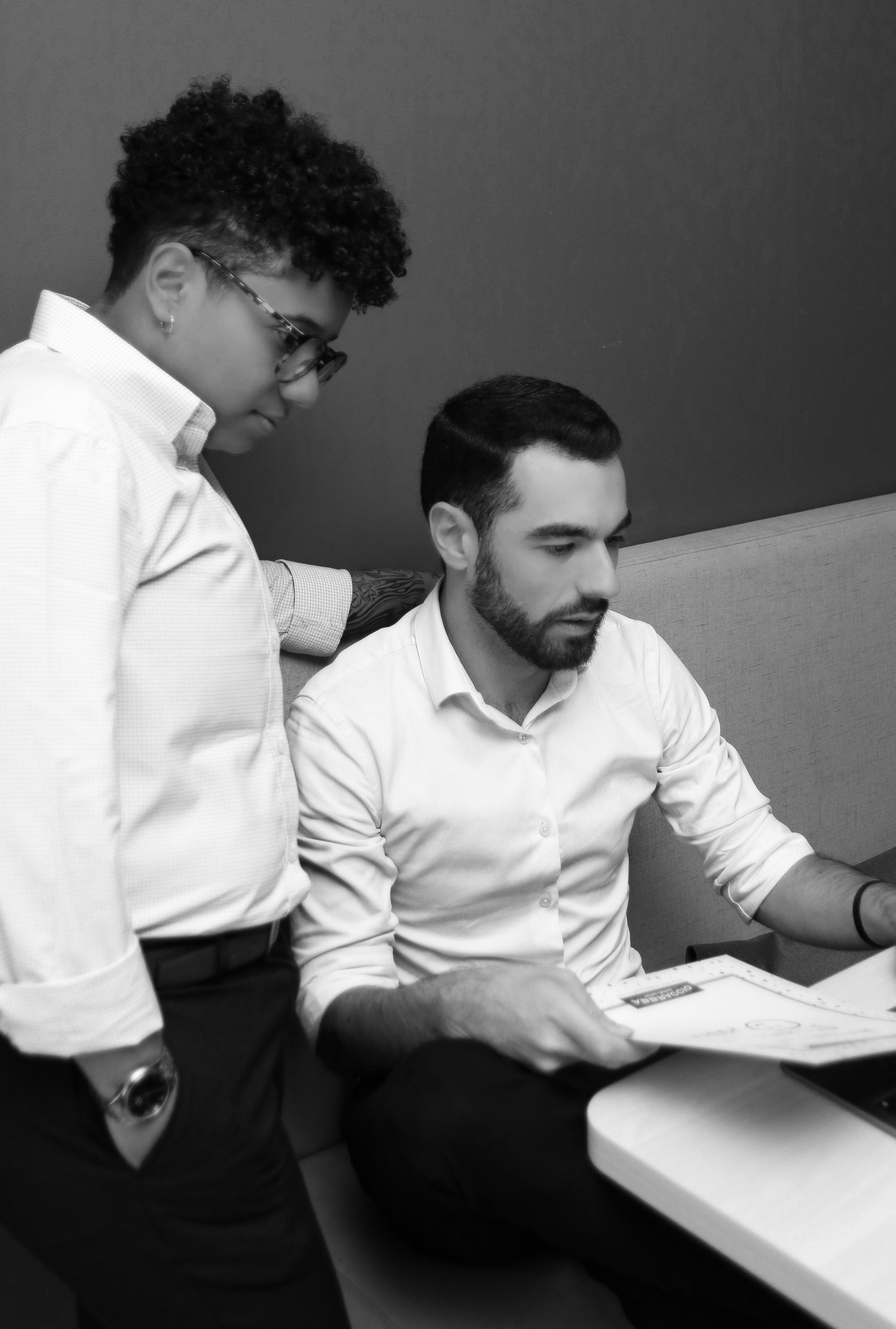 Customer support representative helping customers